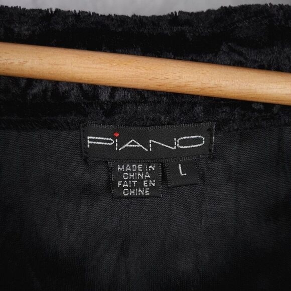 Vintage Velvet Sheer Top Womens Large Black Lace V Neck Dark Fairy Whimsy Goth - Picture 15 of 16